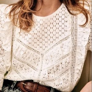 Sezane Fanon Ecru Lace Blouse